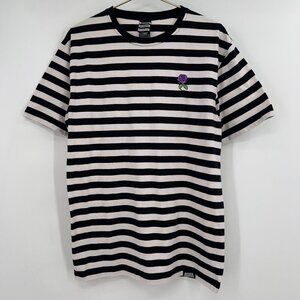 Broken Promises Striped Black & White T-Shirt Purple Rose Embroidery Men’s XL